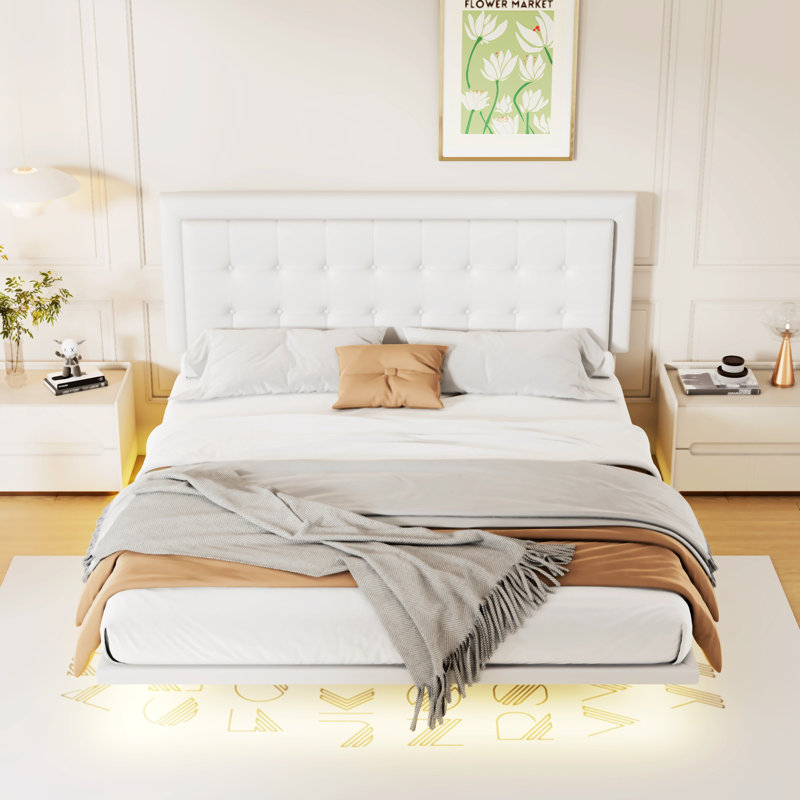 Lit plateforme en cuir Amaryah, Blanc