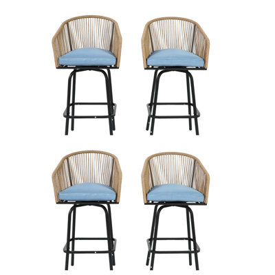 Ensemble de 4 tabourets de bar d'extérieur avec accoudoirs, 4 chaises de bar en rotin toutes saisons avec dossier, tabourets de bar en osier pour la cour, le jardin, la piscine, le balcon et la terrasse