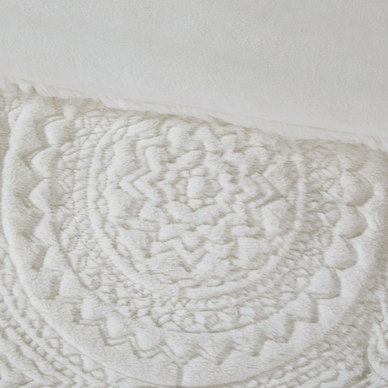 Ensemble d'édredon en fausse fourrure Arya, Édredon double / grand + 2 taies décoratives sta, Ivoire