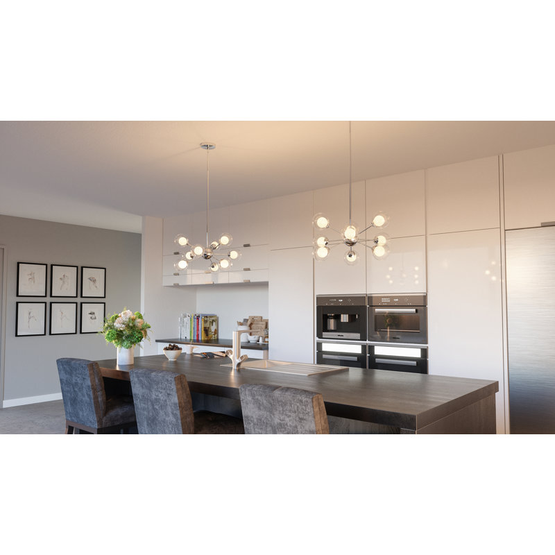 Optimist 9 Light Metal Dimmable Sputnik Chandelier, Polished Chrome