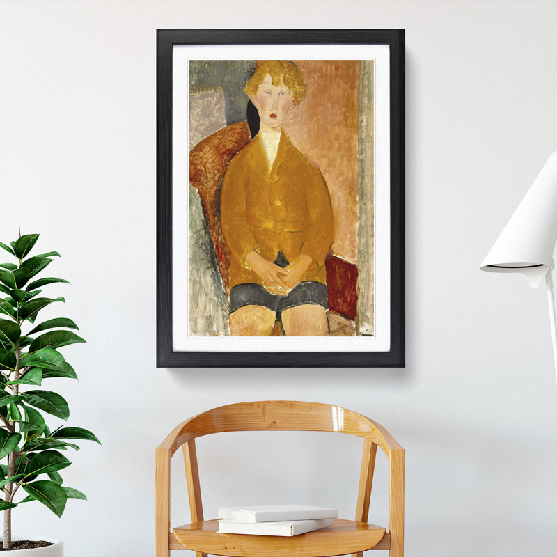 Boy in Short Pants by Amedeo Modigliani - Picture Frame Painting, 36cm H x 27cm W x 2cm D, Black