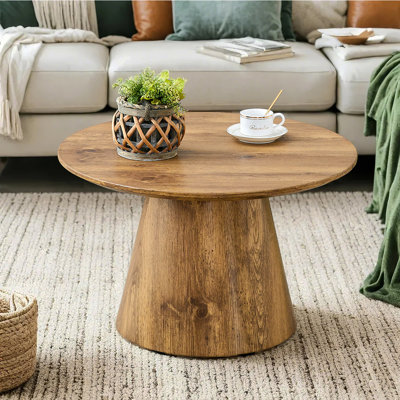 Natural Wood Grain MDF Round Coffee Table - 23.6" Diameter, 13.8" Height.Natural Wood Grain Texture Sticker,Exquisite Wood Grain Surface,Flexible Matchingmround Tabletop Design.