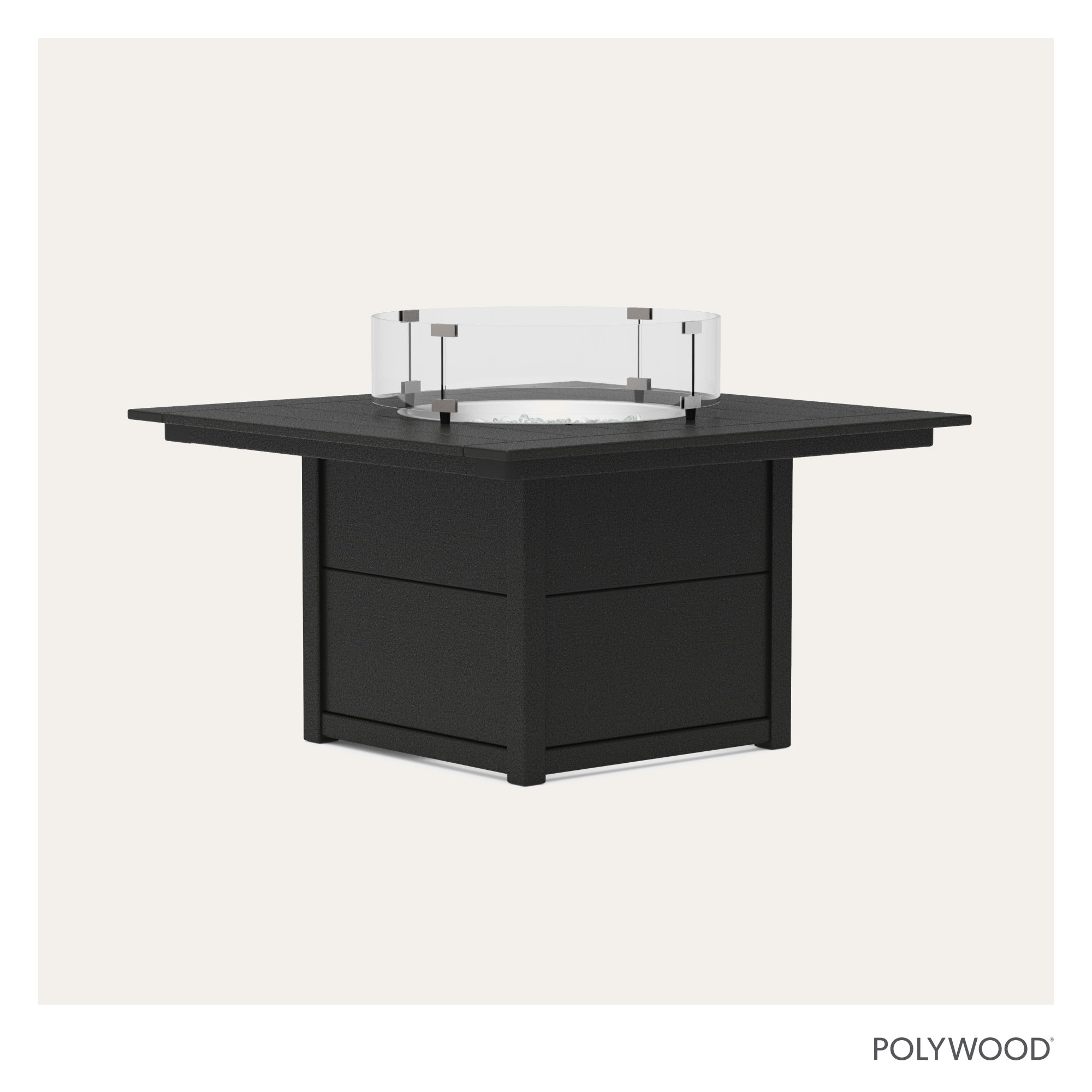 POLYWOOD Square 42" Fire Pit Table, Black