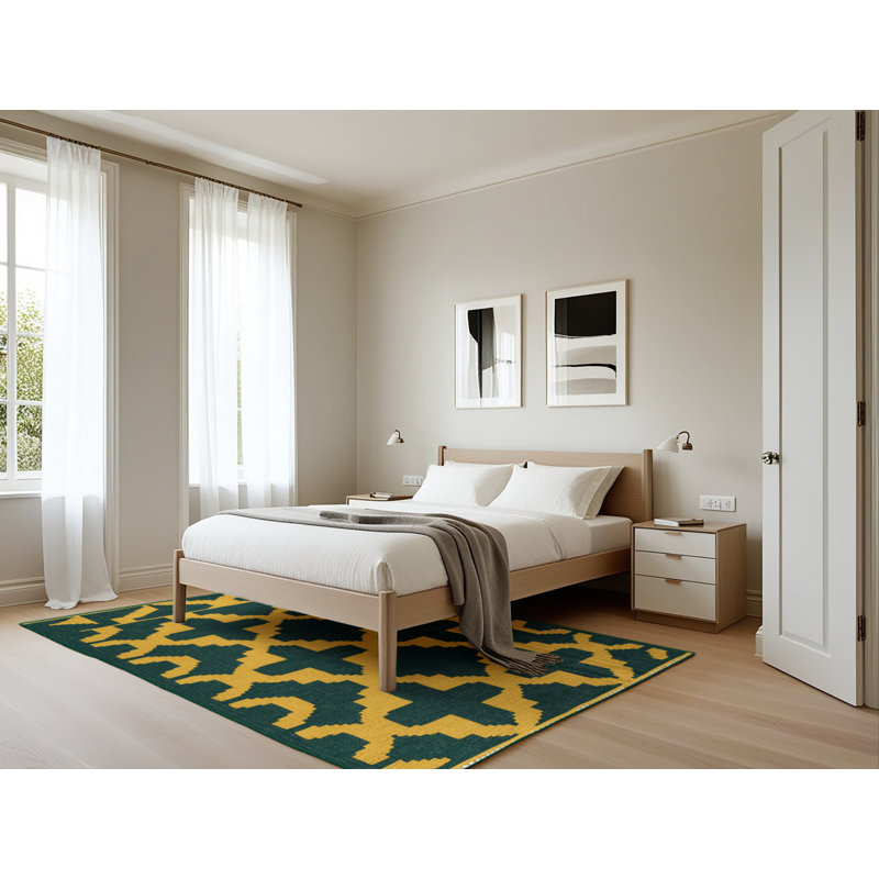Machine Washable Trellis Green Area Rug, Rectangle 5' x 7'