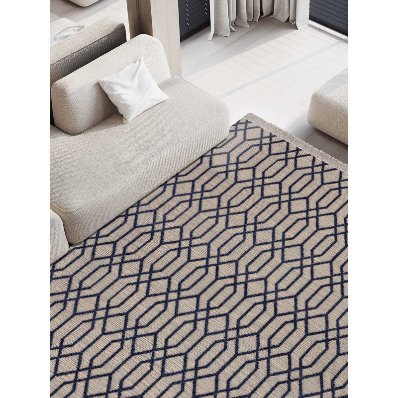Rokaya Geometric Machine Made Indoor / Outdoor Area Rug, Rectangle 5'3" x 7'7"