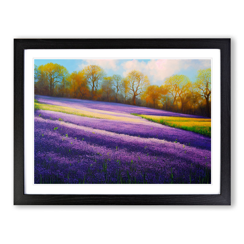XH1022-3022X Electrifying Bluebell Field - Single Picture Frame Painting, 34cm H x 46cm W x 2cm D, Black
