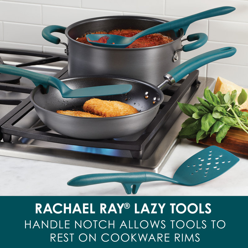 Rachael Ray Tools and Gadgets Lazy Spoon and Flexi Turner Kitchen Utensils Set, 3-Piece, Teal, Teal