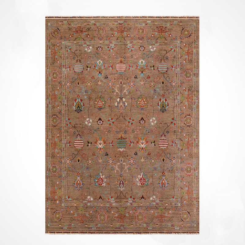 Tapis en laine et coton brun noué à la main Original Original