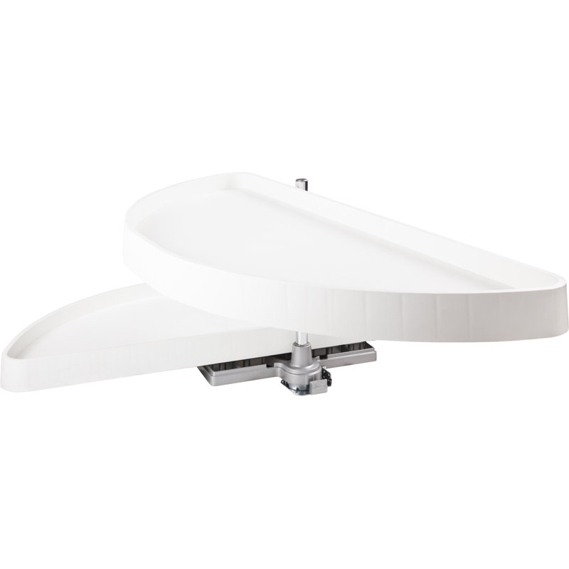 32" Half-Moon Lazy Susan Set with White Plastic Trays, 17.3125" H x 37.6875" W x 19.6875" D