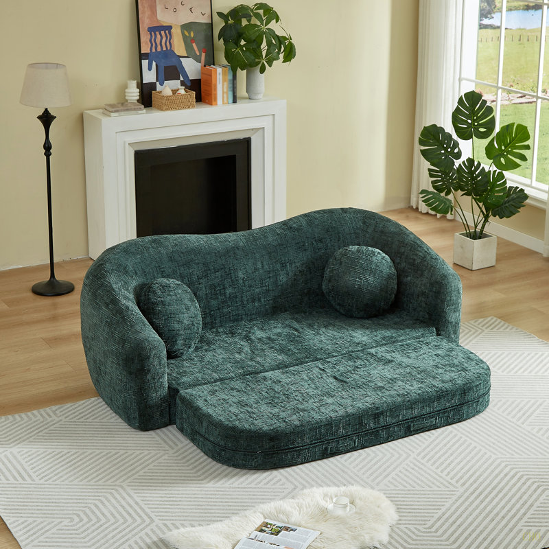 Canapé inclinable convertible courbé de 86 pouces, canapé-lit pliant sans cadre 2 en 1 avec base coulissante et siège profond, canapé inclinable en chenille à deux places, aucun assemblage requis