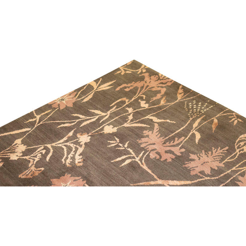 Hand Knotted Area Rug in Brown And Rose