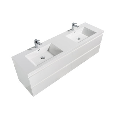 Crowson 59 " W Wall Mounted Wall Mounted 2 Double Vanity Bathroom Vanity With Poly Marble Top