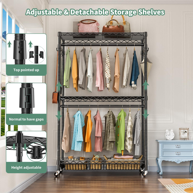 Onaleigh 76.8" H x 29.5" W Rolling Clothes Rack