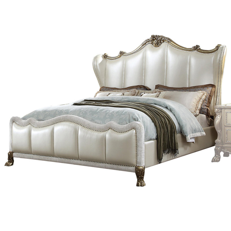 Lit tapissier capitonné standard, Argent champagne, Très grand