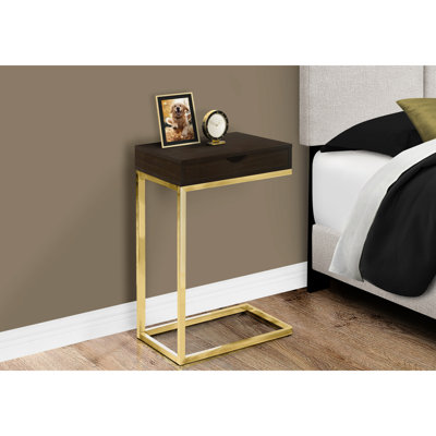 Living Room Table - Base, Brown Laminate Top With Metal Accents Snack For Gold Wood-Like Panel