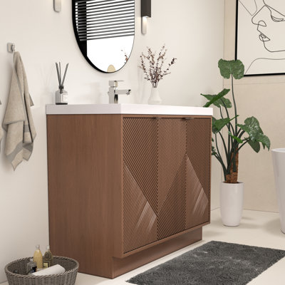 Meuble-lavabo autoportant 41,7 po Monterey + lavabo en acrylique noir renforcé (portes à droite)