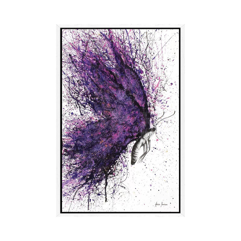 Purple Sky Butterfly by Ashvin Harrison - Print on Canvas, 66.04 cm H x 45.72 cm W, White Framed