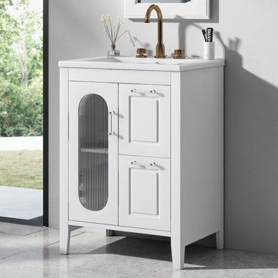 Elegant 24" Modern Bathroom Vanity with Ceramic Sink, Ample Storage, and Solid Wood Construction