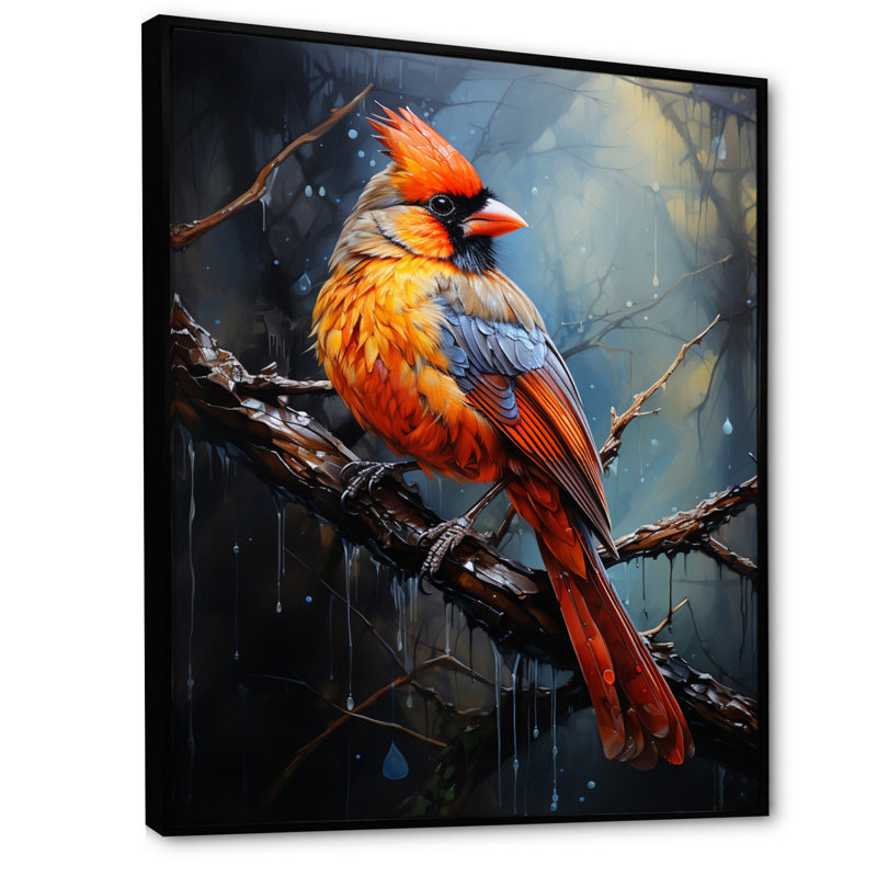 Animal écarlate Cardinal brillant - imprimé, H 20 po x l 12 po x P 1 po, Cadre flottant noir