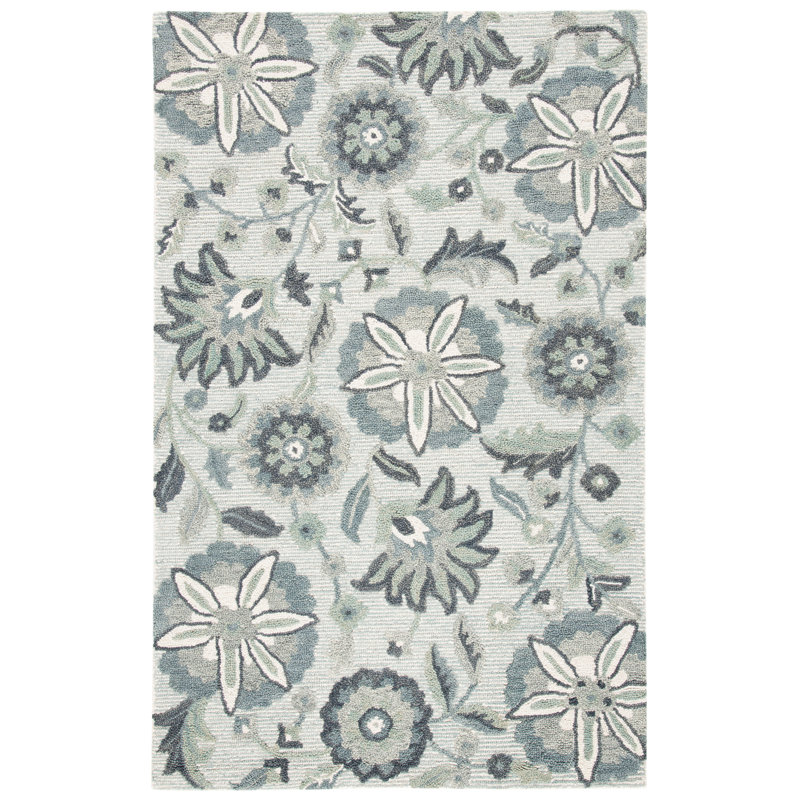 Blossom Hand Tufted Wool/Cotton Floral Rug in Blue/Ivory, Rectangle 8' x 10'
