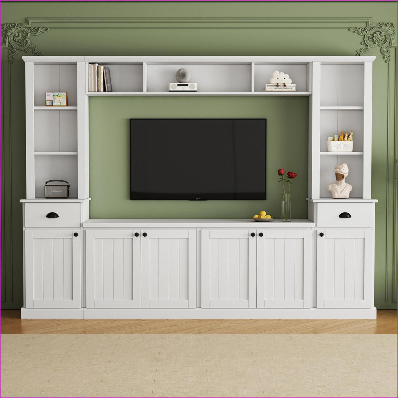 Ensemble de meuble télé avec tablettes réglables, meuble télé jusqu'à 75 po | Blanc | Panneau de particules, Blanc