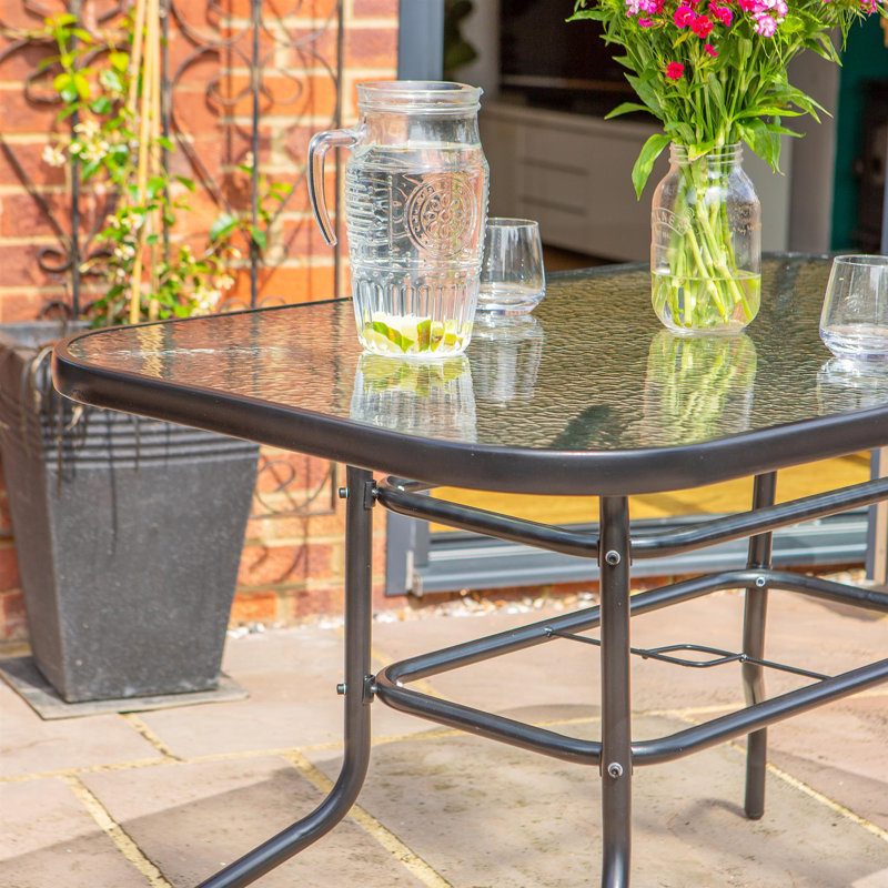 Harbour Housewares - Metal Glass Top Garden Table - 120cm x 70cm - Black
