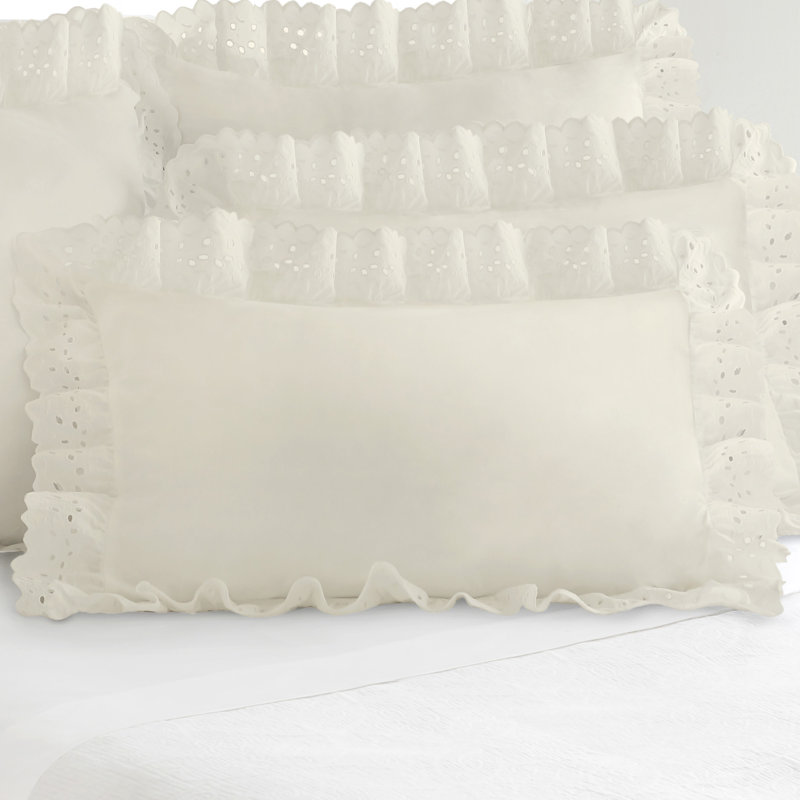 Ivory Embroidered Ruffled Standard Cotton Pillow Sham