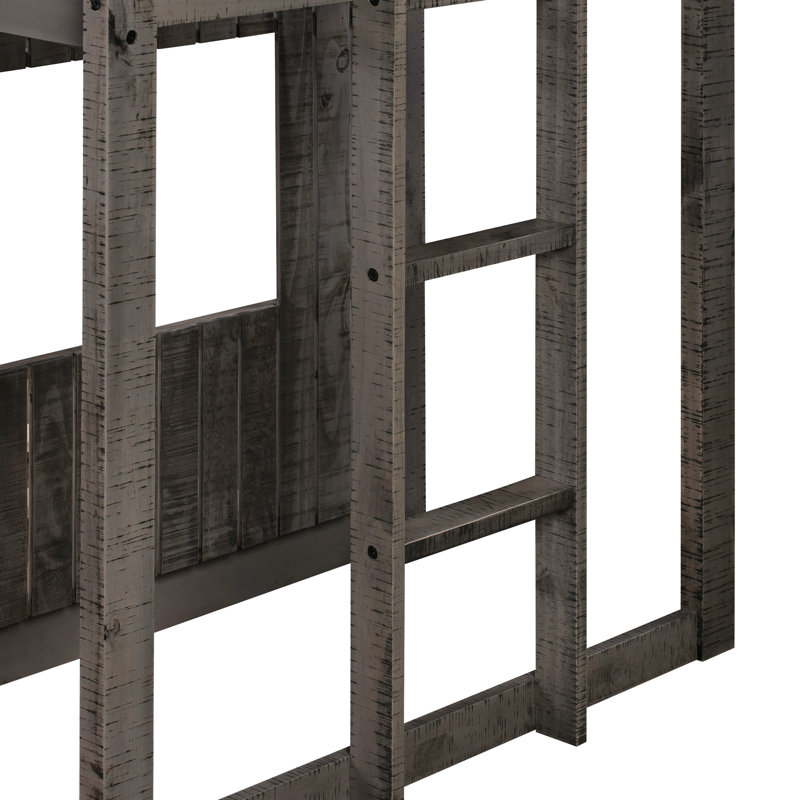 Lit superposé en bois gris antique avec maisonnette, lit simple au-dessus d'un lit double et barrières de sécurité, construction robuste en bois de pin, maisonnette de charge maximale de 400 / 600lbs en gris, taille double, construction, capacité de 400lbs / 600lbs