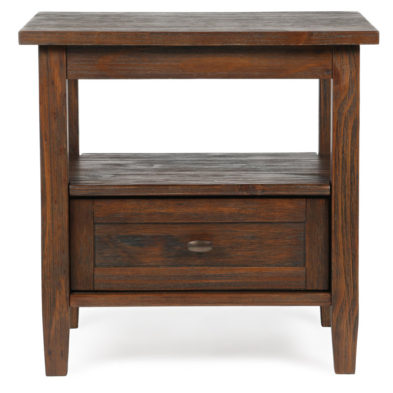 Distressed Charcoal Brown Solid Wood End Table with Storage