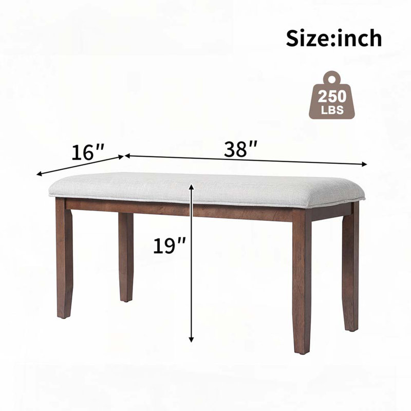 Anakin Linen Upholstered Bench with Rubberwood Legs, Cherry