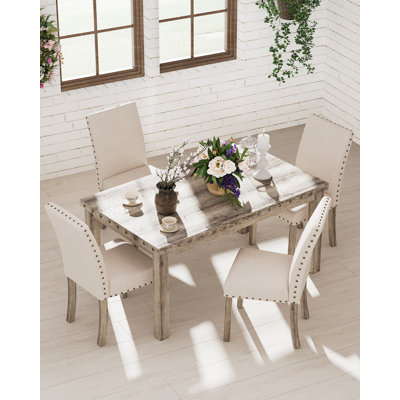 Ensemble de salle à manger de style campagnard 5 pièces avec texture rustique en bois scié