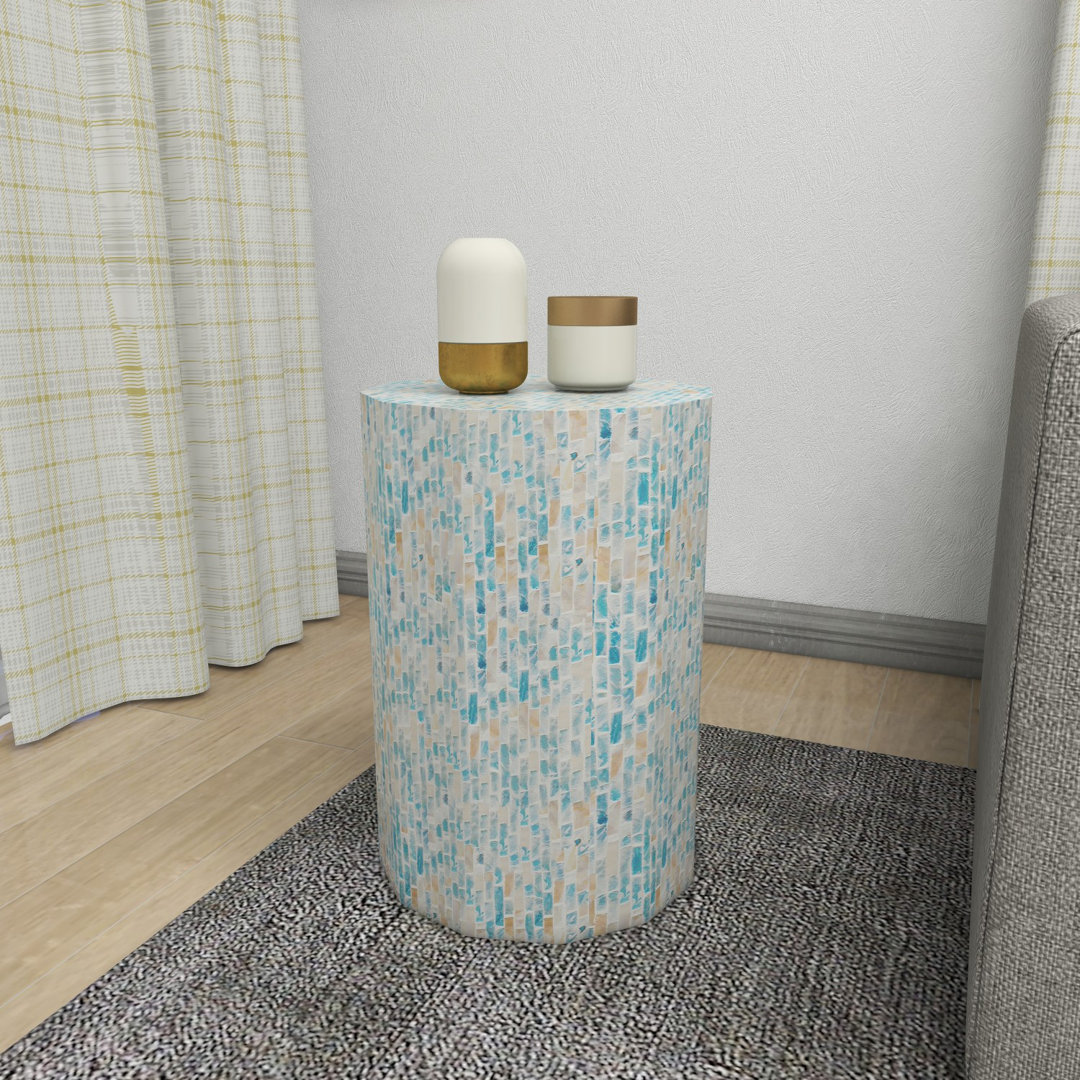 Arsenault Blue Mother of Pearl Handmade Accent Table 13" x 13" x 19" Highland Dunes