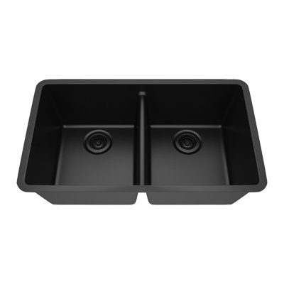 Évier de cuisine 32 po x 19 po en quartz platine, évier à double cuve 50/50, évier encastré, évier de cuisine encastré en granit
