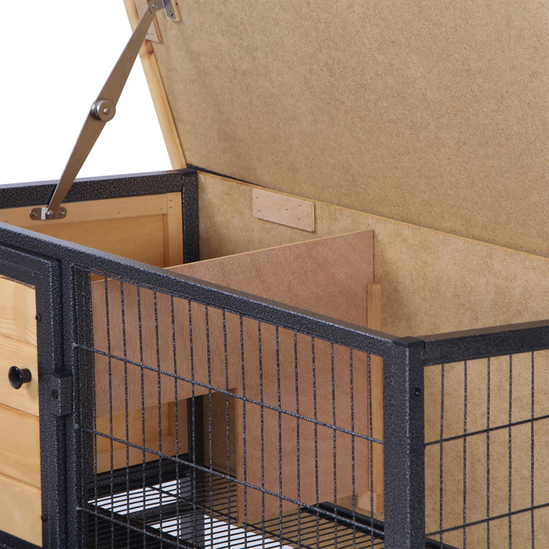 Cage à lapin surélevée Pawhut avec cage en métal pour petits animaux, Bois naturel