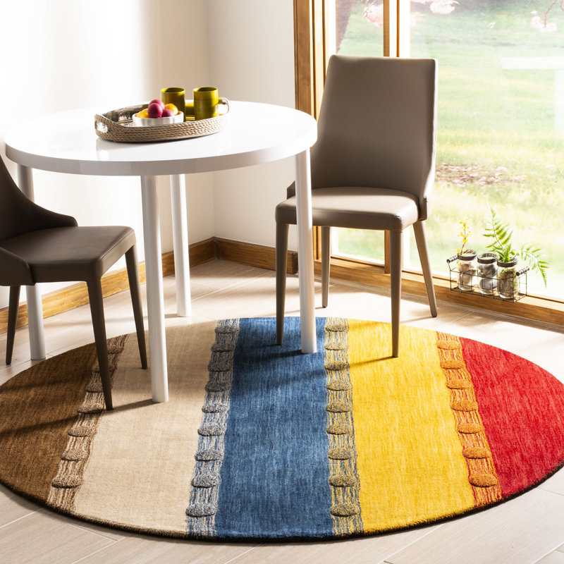 Tiernan Hand Loomed Wool Striped Rug, Round 6'