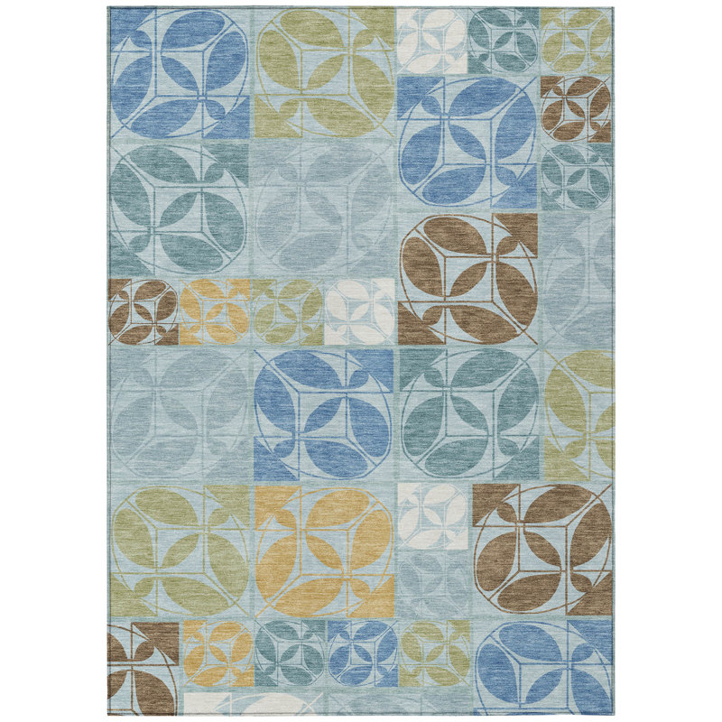 Machine Washable Indoor/Outdoor Chantille ACN2626 Geometric Rug, Sky, 3' x 5'