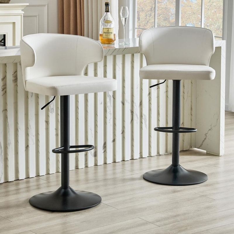 Chaise de bar rotative moderne pour comptoir de bar de cuisine et salle à manger, ensemble de 2, White/Black