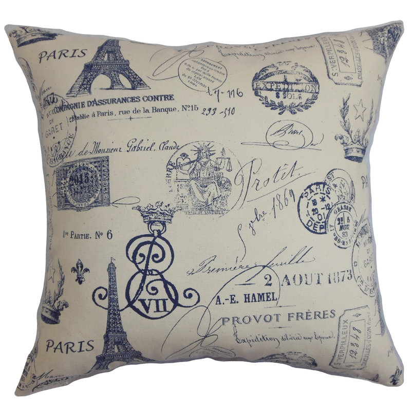 Coussin décoratif en coton, Bleu, H 18 po x l 18 po