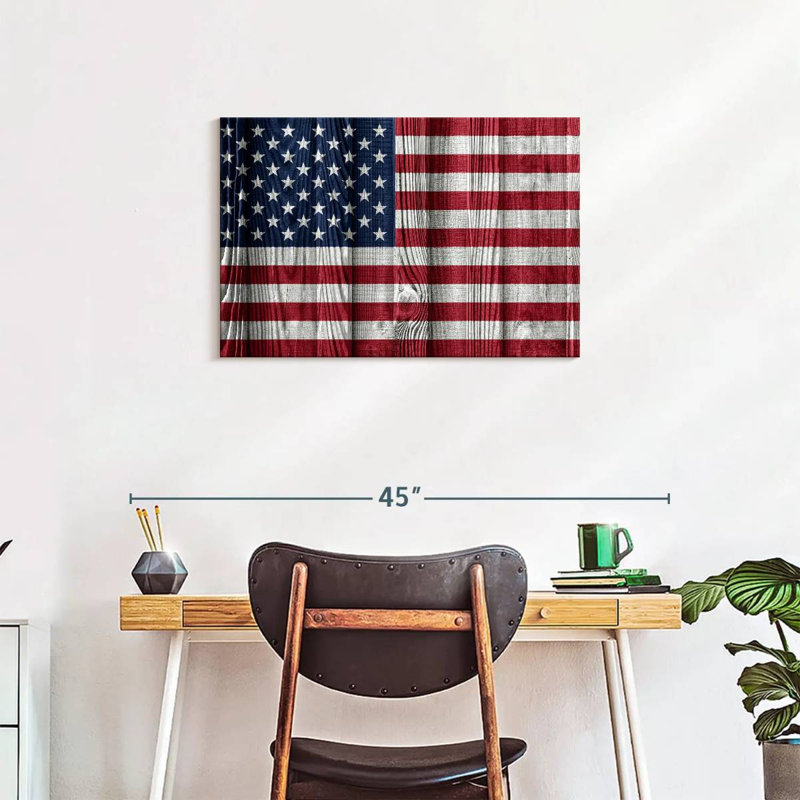 Drapeau américain de Borges sur des lattes de bois, H 20 po x l 30 po