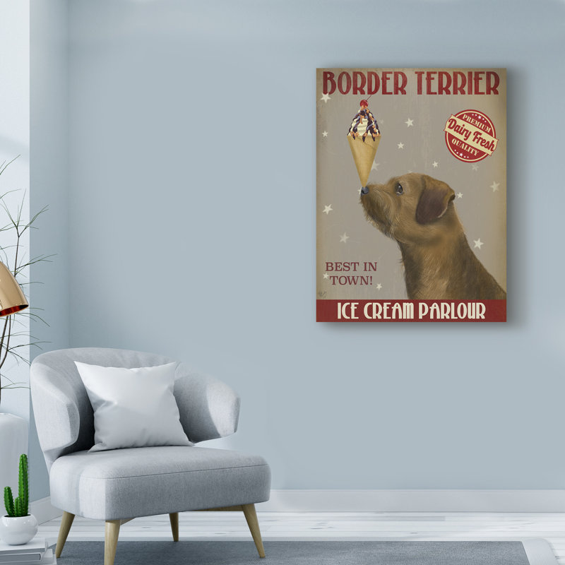 « border terrier ice crème », reproduction d’impression sur toile tendue, H 19 po x l 14 po x P 2 po