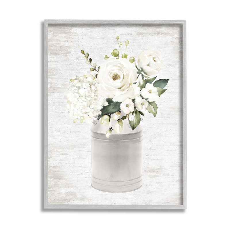 Bouquet de fleurs blanc rustique blanc antique avec lettres et lignes, H 14 po x l 11 po x P 1,5 po