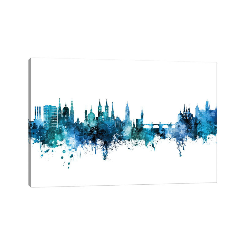 Wurzburg Deutschland Skyline Blue Teal by Michael Tompsett - 1 Piece Wrapped Canvas Painting, 20.32 cm H x 30.48 cm W