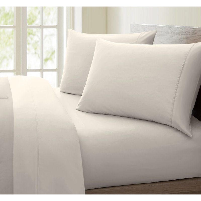 Ensemble de draps en coton de qualité égyptienne 600 fils, Ivoire, Très grand californien + deux taies d'oreiller po