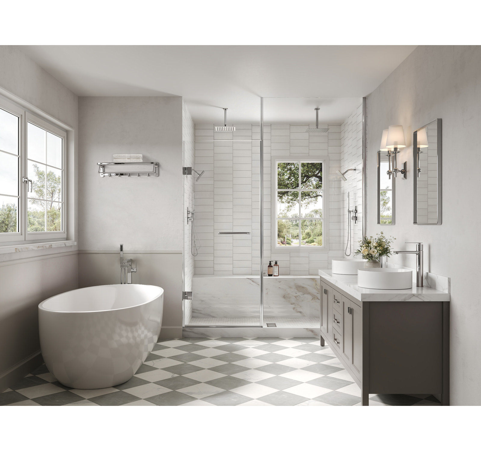 Wall-Mounted Towel Rack with Shelf and 5 Hooks, Chrome