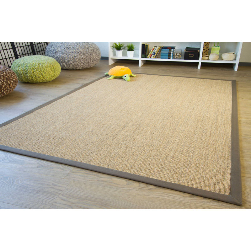 Sisal Rug Brentford - Flat Woven Dark Colour / Border Olive Green, Round 160cm