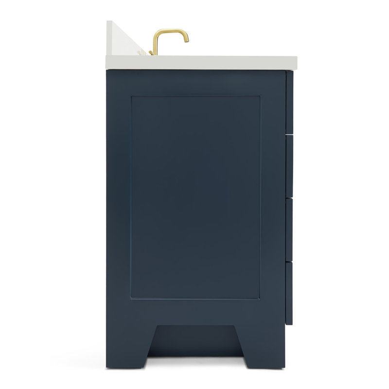 61 IN.  Single Bathroom Vanity, Rectangle, Midnight Blue, White Quartz