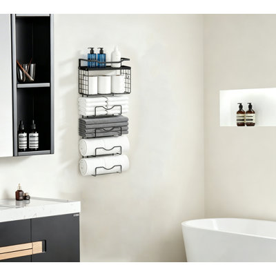 Porte-serviettes mural, porte-serviettes avec tablettes flottantes