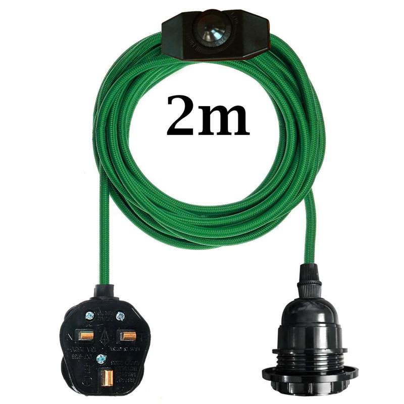 Friedland Ceiling Pendant Fitting, E27 Lamp Holder 2M Plug In Pendant Light Cord, Fabric Cable 3 Pin Plug In With On/Off Switch Lighting Kit