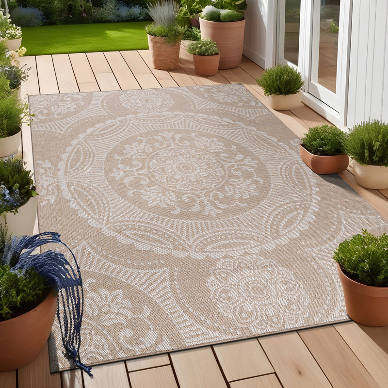 Tapis intérieur / extérieur beige Waikiki Bunya, Rectangle 4 pi x 6 pi
