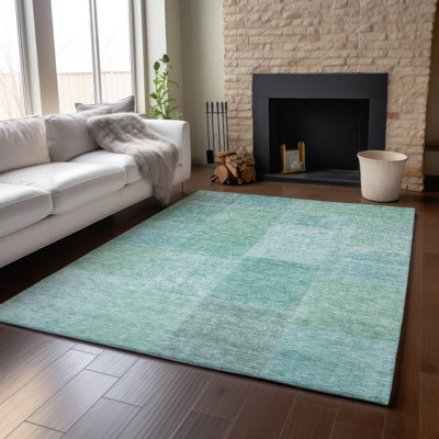 Premium Machine Washable Prisco Teal Rug